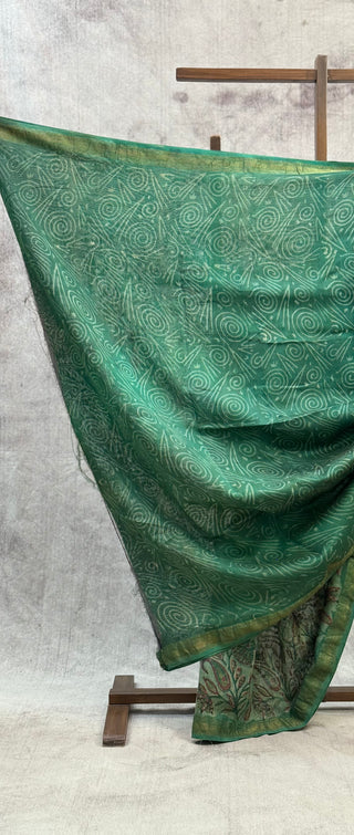 Green HBP Cotton Silk Chanderi Saree With Maheshwari Border-SRGCSCS523