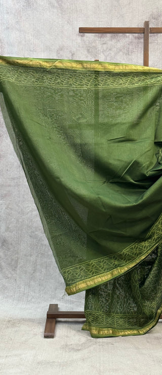Green HBP Cotton Silk Chanderi Saree With Maheshwari Border -SRGCSCS517