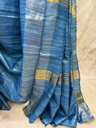 Blue Ghicha Tussar Silk Saree-SRBGTSS446