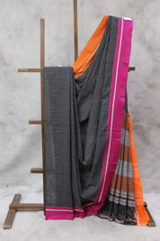 Black Big Checks Cotton Patteda Anchu Saree - SRBPAS176