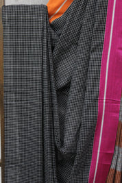 Black Big Checks Cotton Patteda Anchu Saree - SRBPAS176