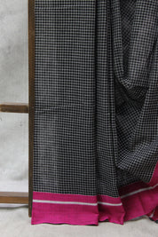 Black Big Checks Cotton Patteda Anchu Saree - SRBPAS176