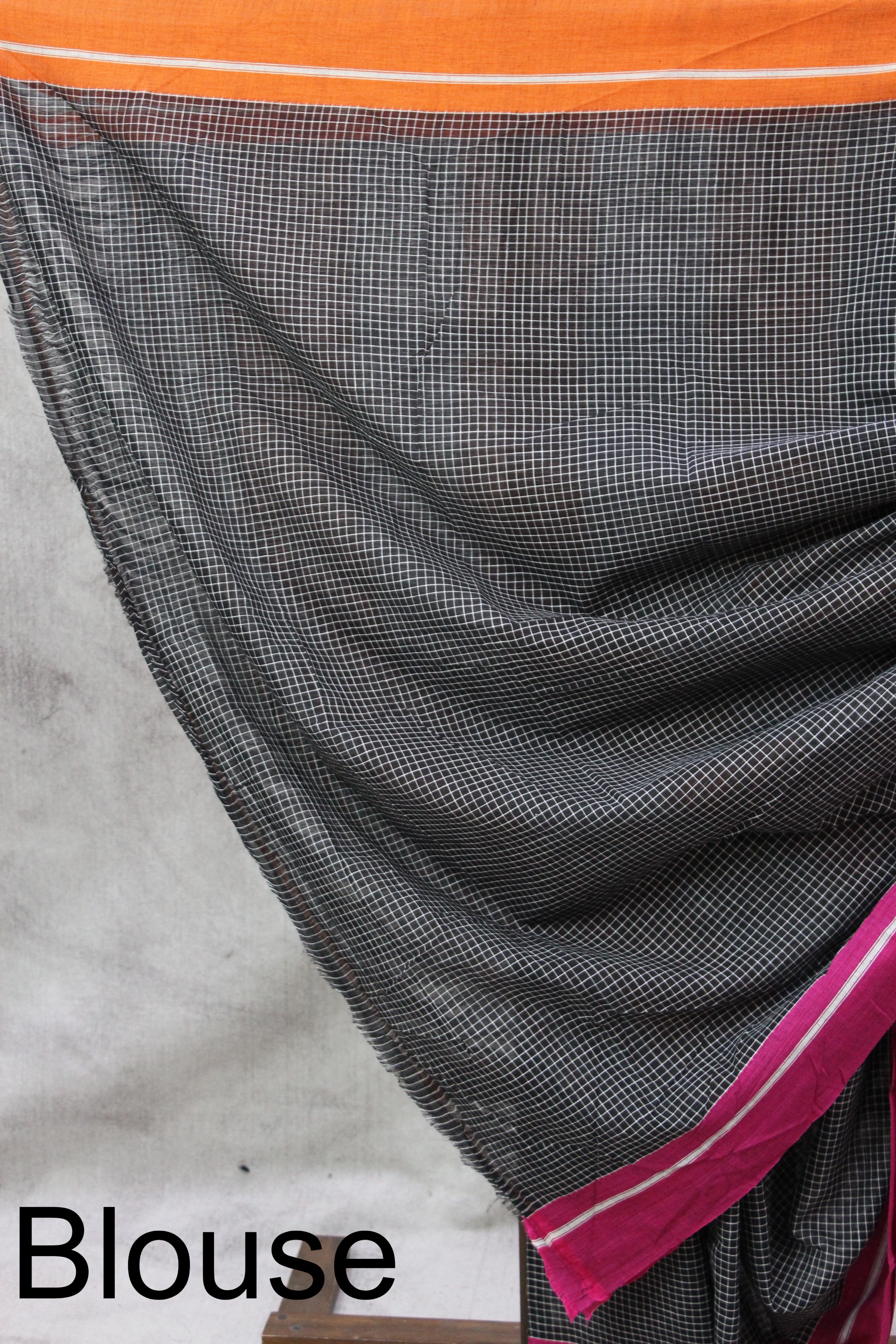 Black Big Checks Cotton Patteda Anchu Saree - SRBPAS176