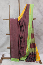 Maroon Big Cheks Cotton Patteda Anchu Saree - SRMPAS112