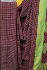 Maroon Big Cheks Cotton Patteda Anchu Saree - SRMPAS112