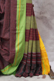 Maroon Big Cheks Cotton Patteda Anchu Saree - SRMPAS112