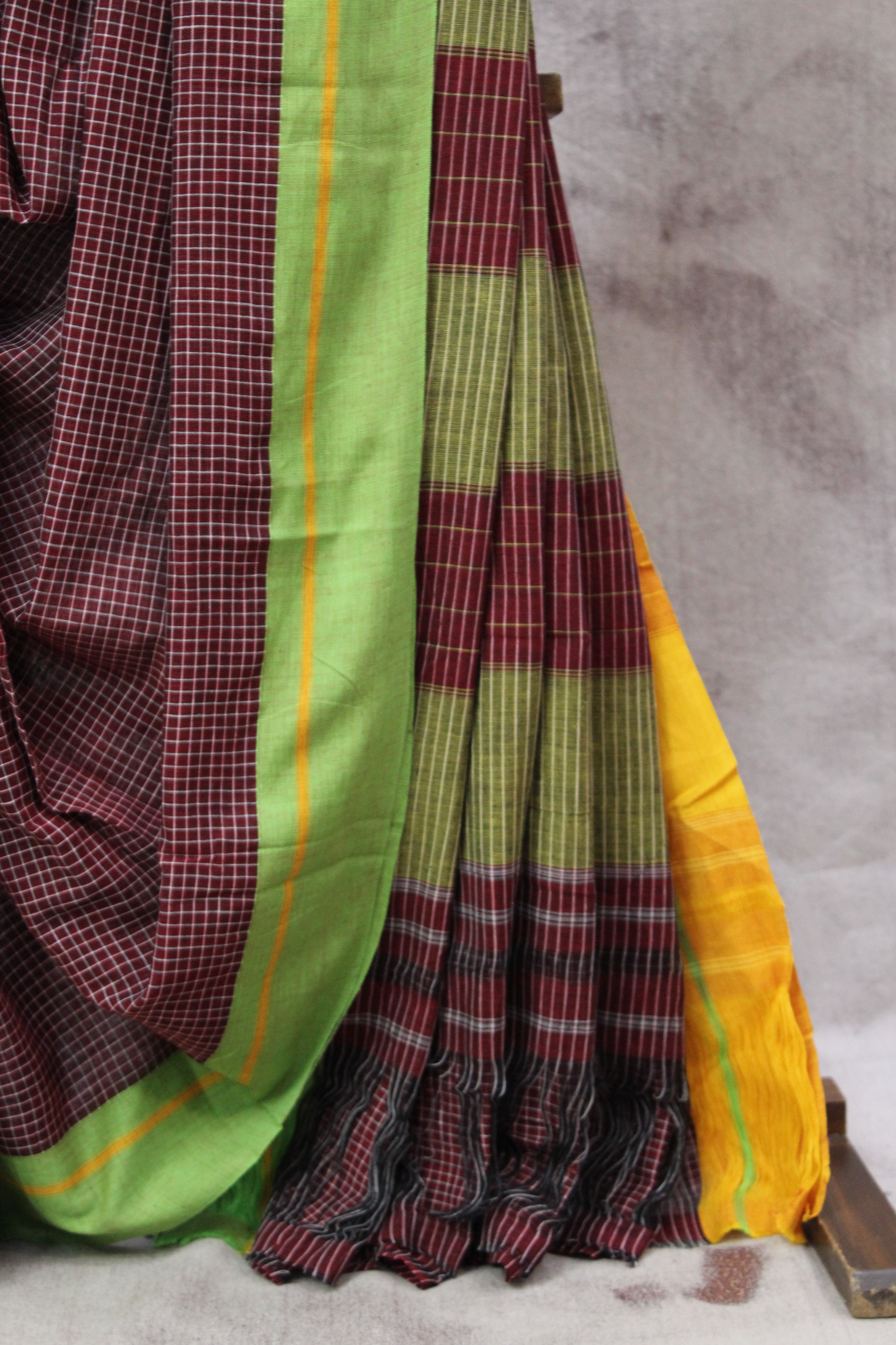 Maroon Big Cheks Cotton Patteda Anchu Saree - SRMPAS112