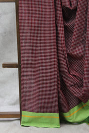 Maroon Big Cheks Cotton Patteda Anchu Saree - SRMPAS112