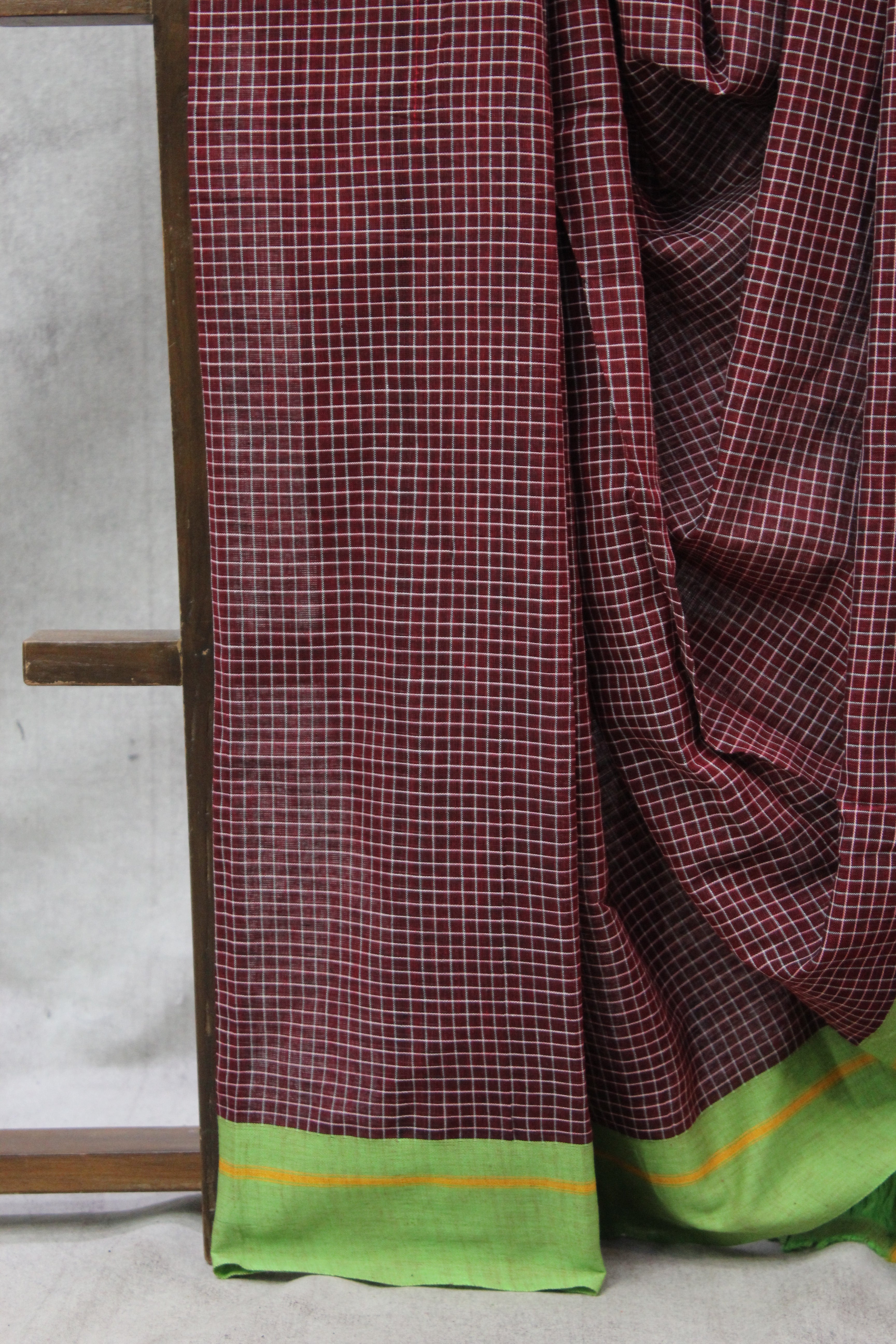 Maroon Big Cheks Cotton Patteda Anchu Saree - SRMPAS112