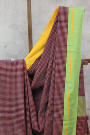 Maroon Big Cheks Cotton Patteda Anchu Saree - SRMPAS112