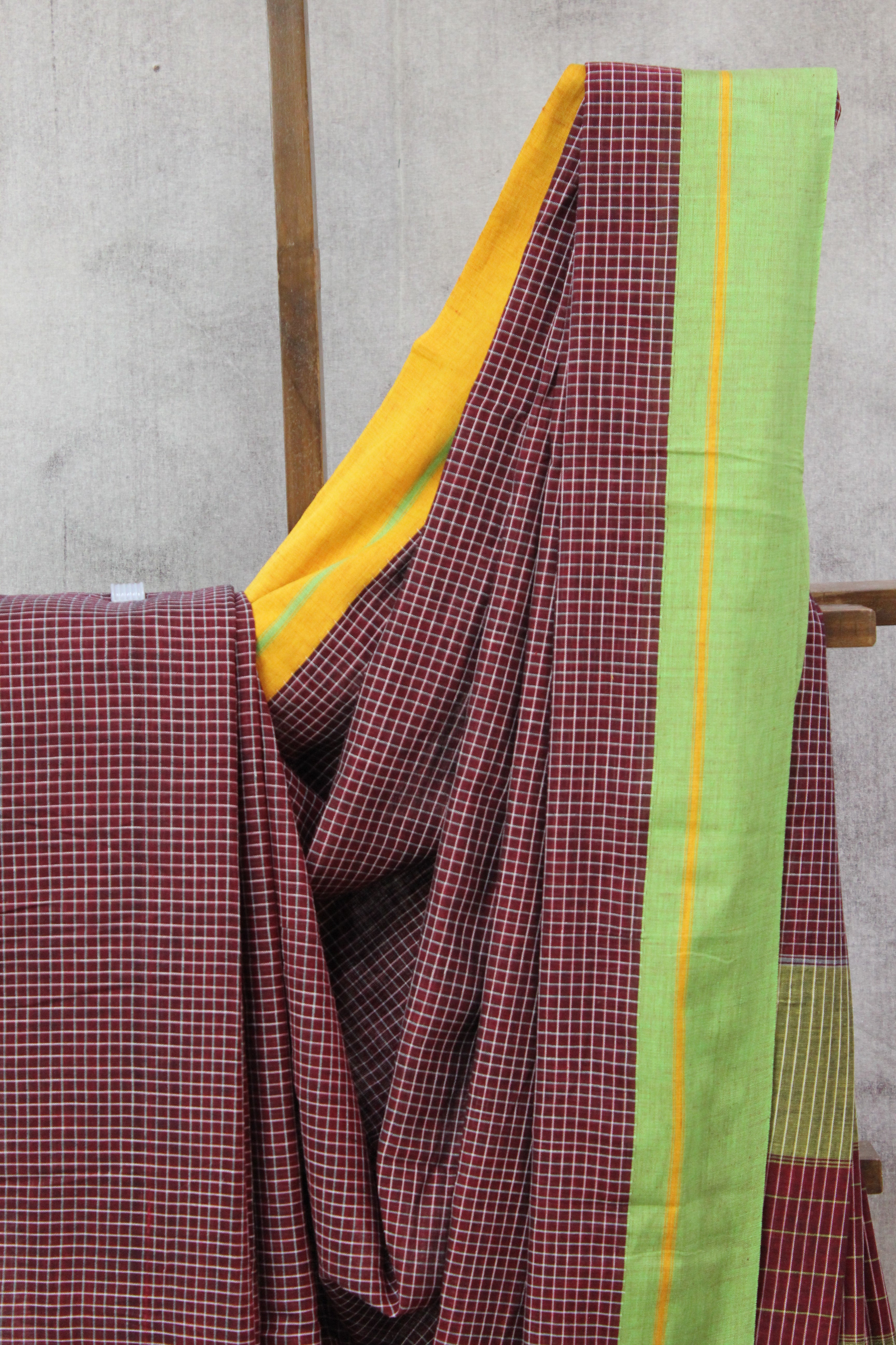 Maroon Big Cheks Cotton Patteda Anchu Saree - SRMPAS112