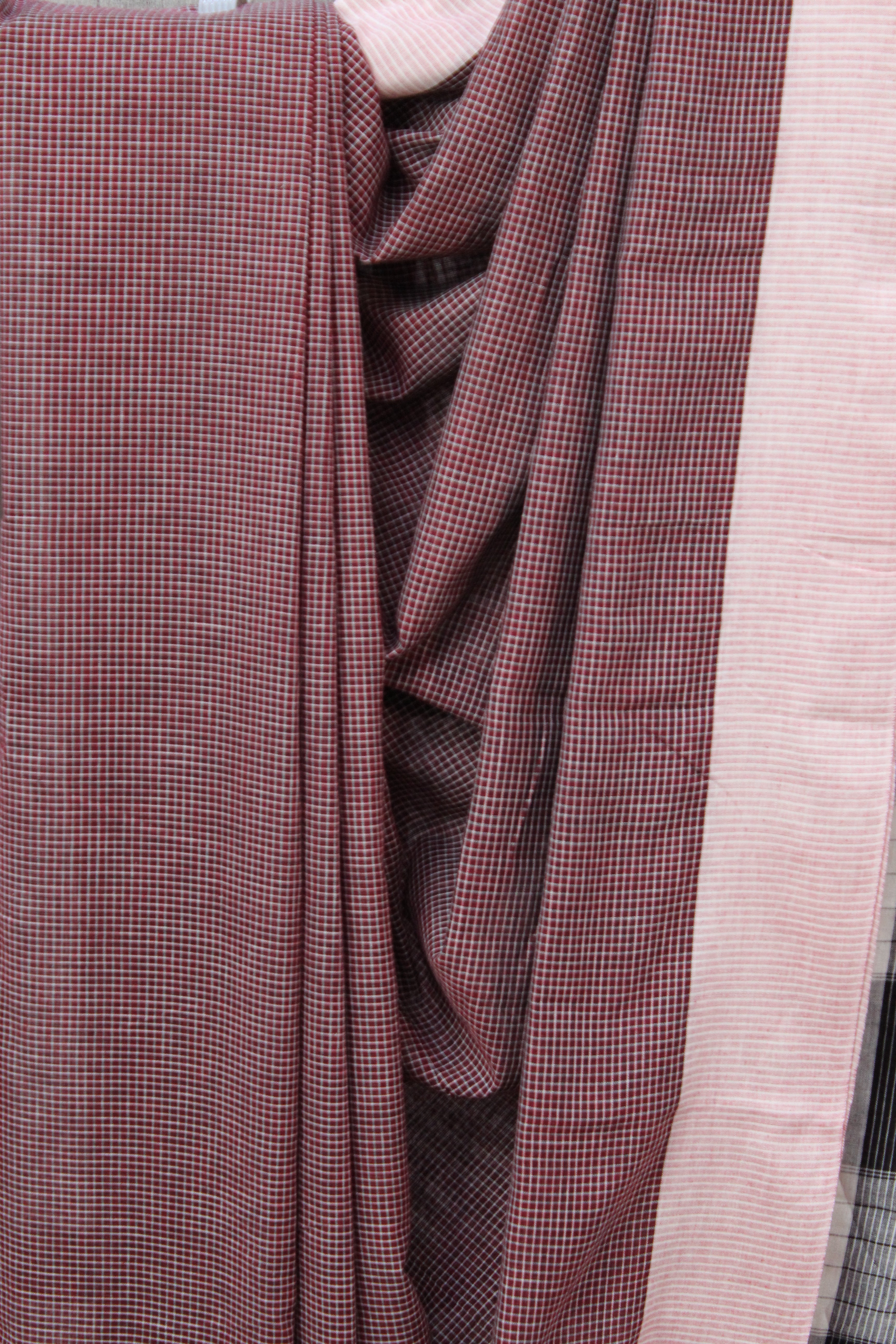 Maroon Small Checks Cotton Patteda Anchu Saree - SRMPAS170