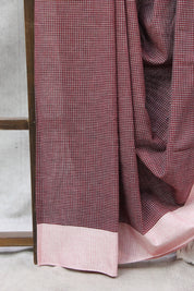 Maroon Small Checks Cotton Patteda Anchu Saree - SRMPAS170