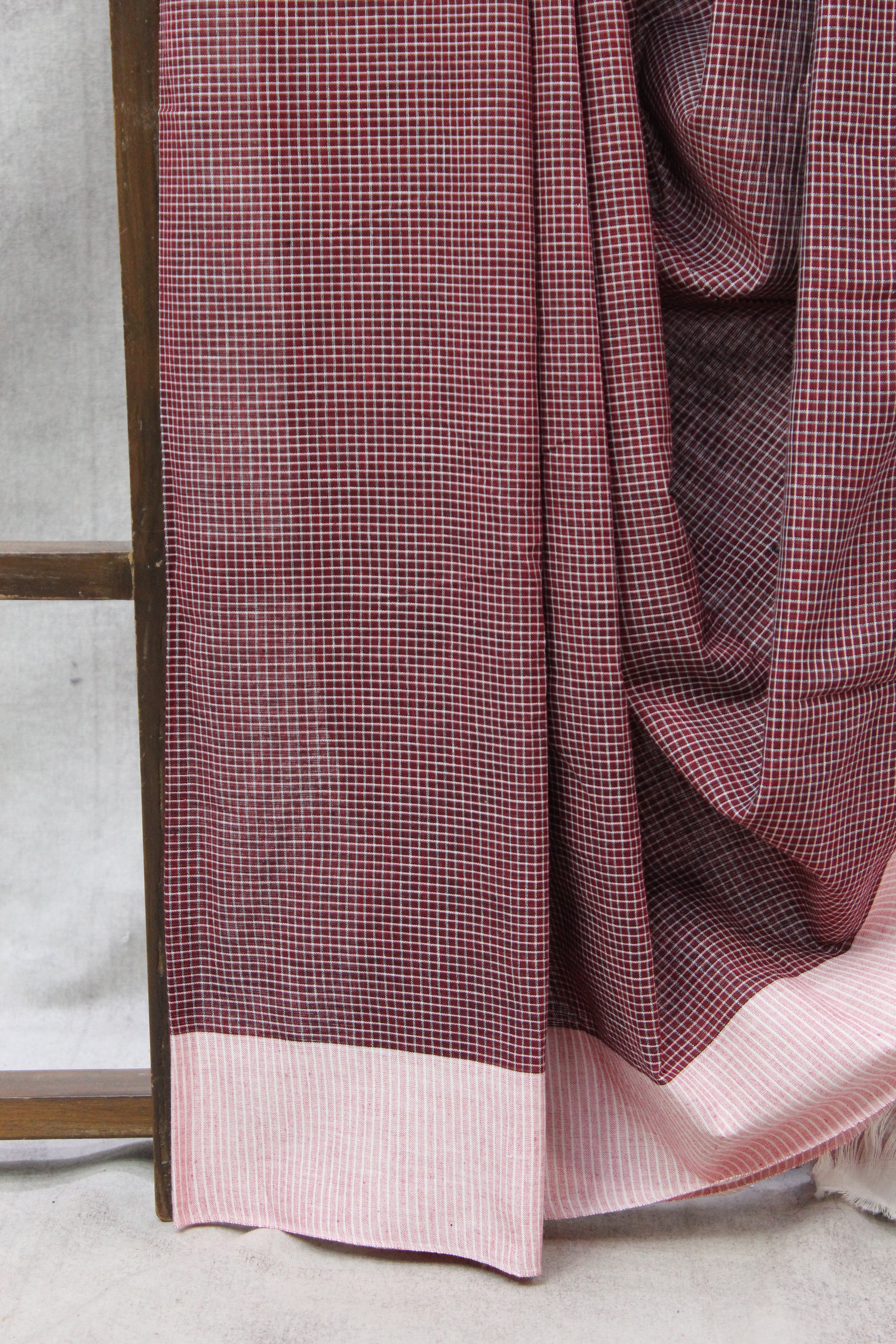 Maroon Small Checks Cotton Patteda Anchu Saree - SRMPAS170