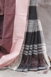 Maroon Small Checks Cotton Patteda Anchu Saree - SRMPAS170