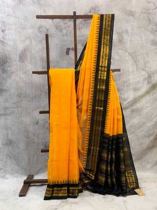 Yellow Cotton Gadwal Saree - SRYCGS75