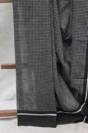 Black Big Checks Cotton Patteda Anchu Saree - SRBPAS88
