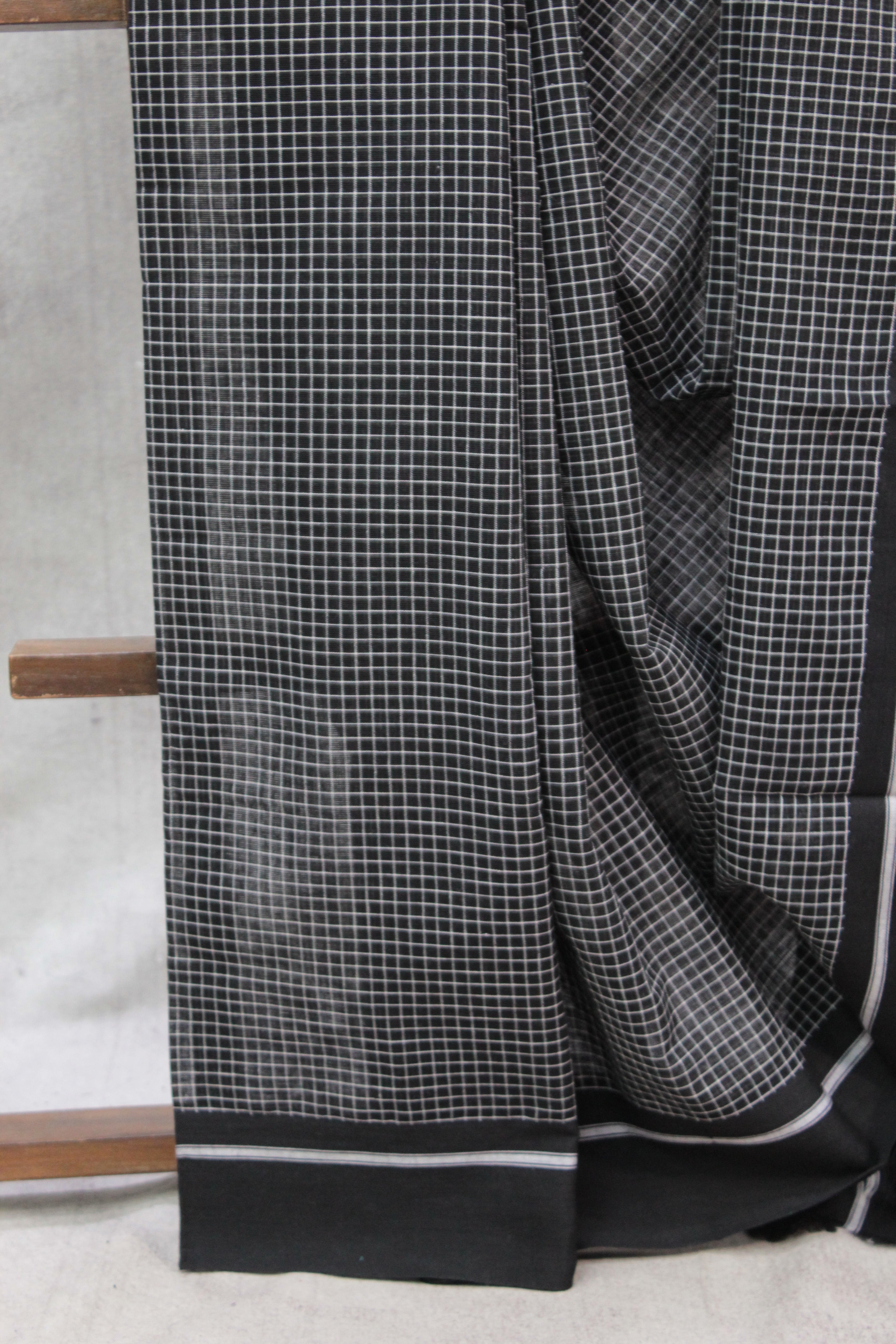 Black Big Checks Cotton Patteda Anchu Saree - SRBPAS88