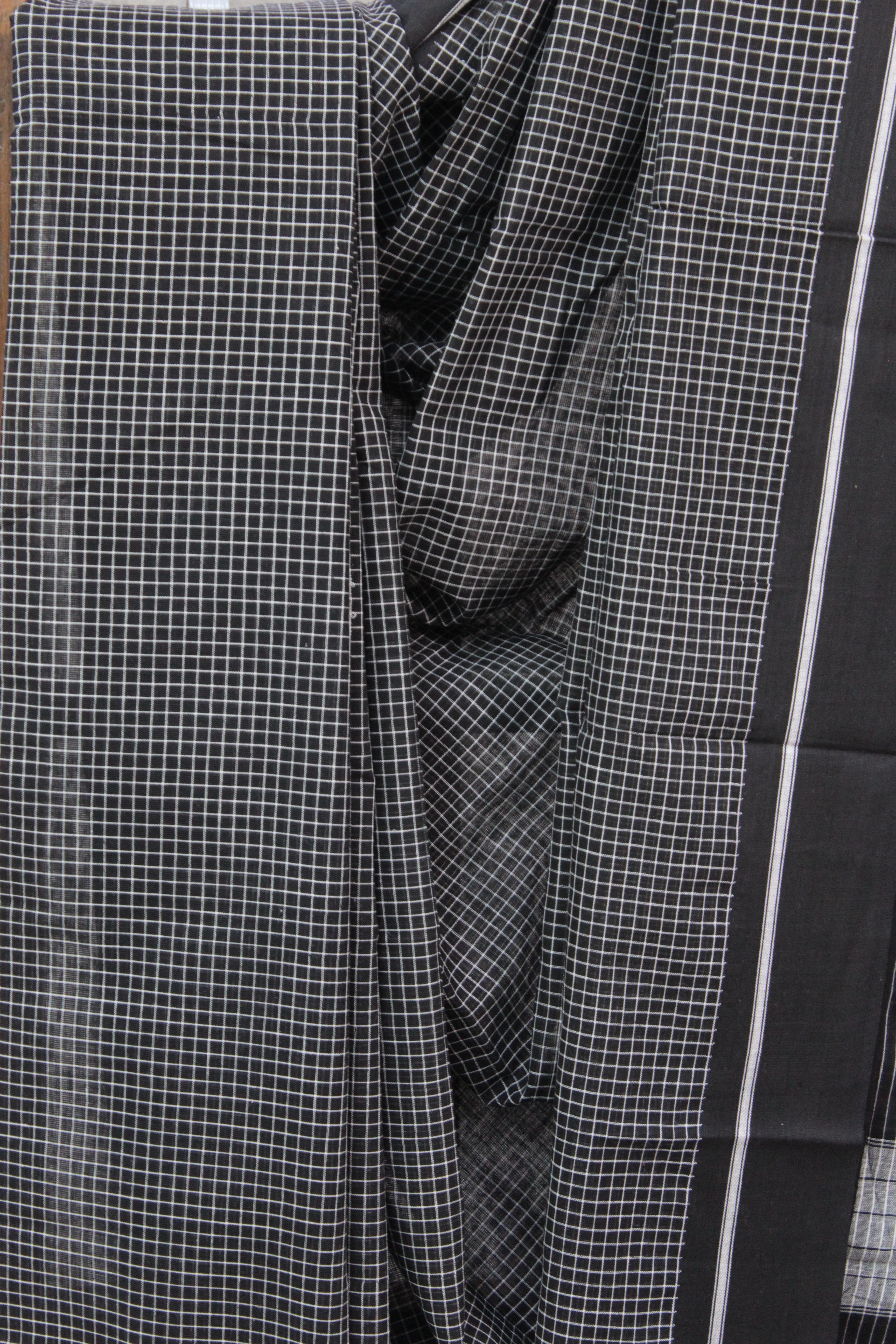 Black Big Checks Cotton Patteda Anchu Saree - SRBPAS88
