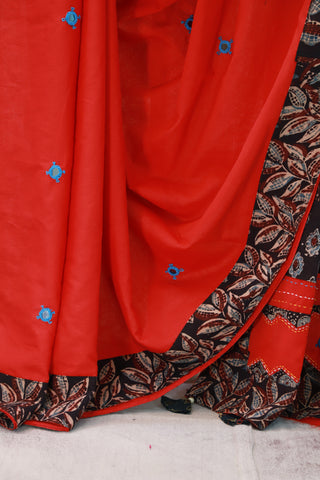 Red Cotton Patchwork Saree-SRRCPWS140