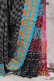 Black Big Checks Patteda Anchu Saree - SRBPAS180