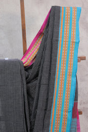 Black Big Checks Patteda Anchu Saree - SRBPAS180