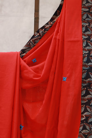 Red Cotton Patchwork Saree-SRRCPWS140