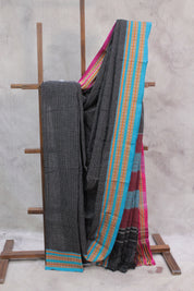Black Big Checks Patteda Anchu Saree - SRBPAS180