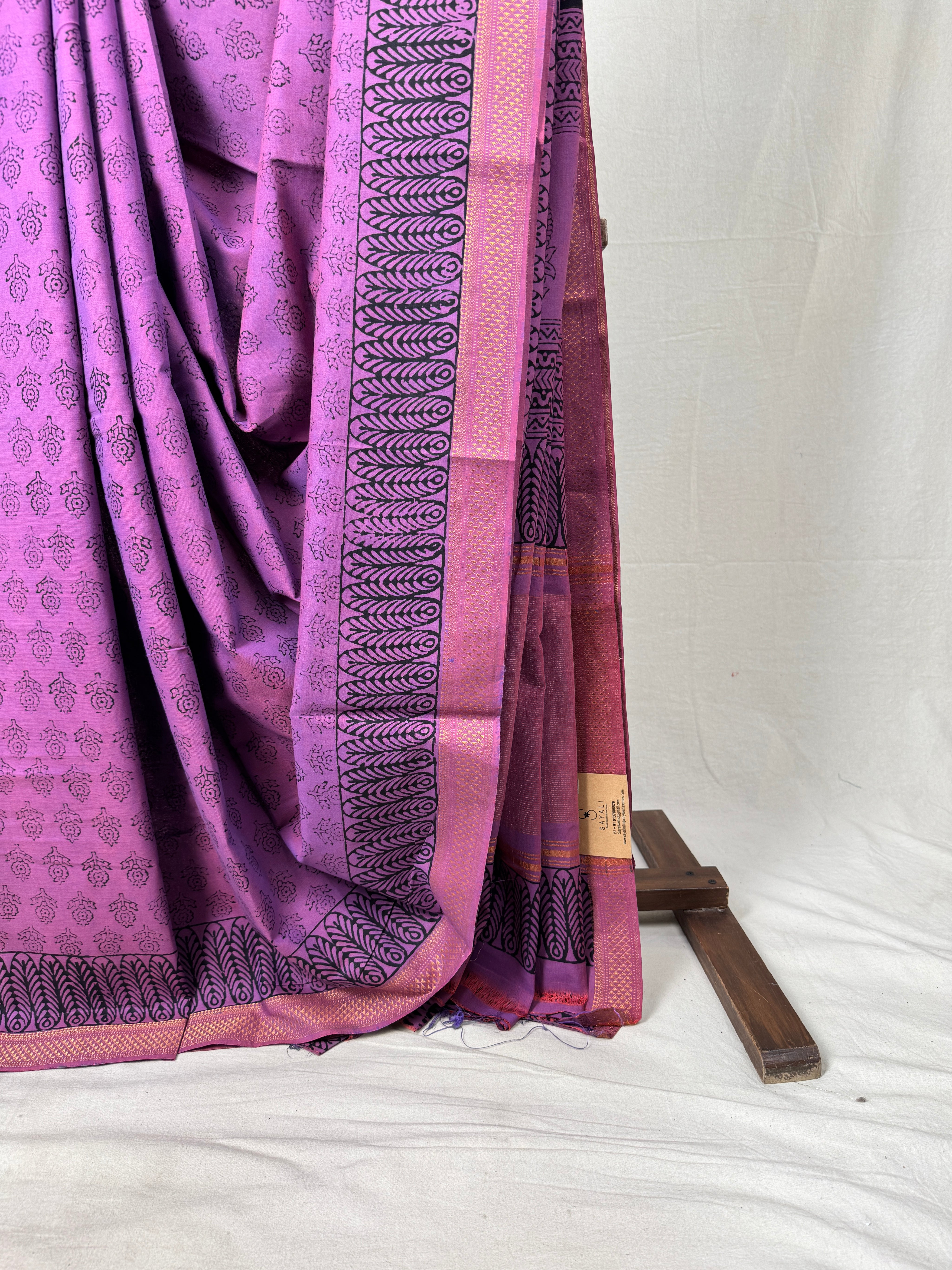 Lilac HBP Mangalgiri Cotton Saree - SRLHMCS030
