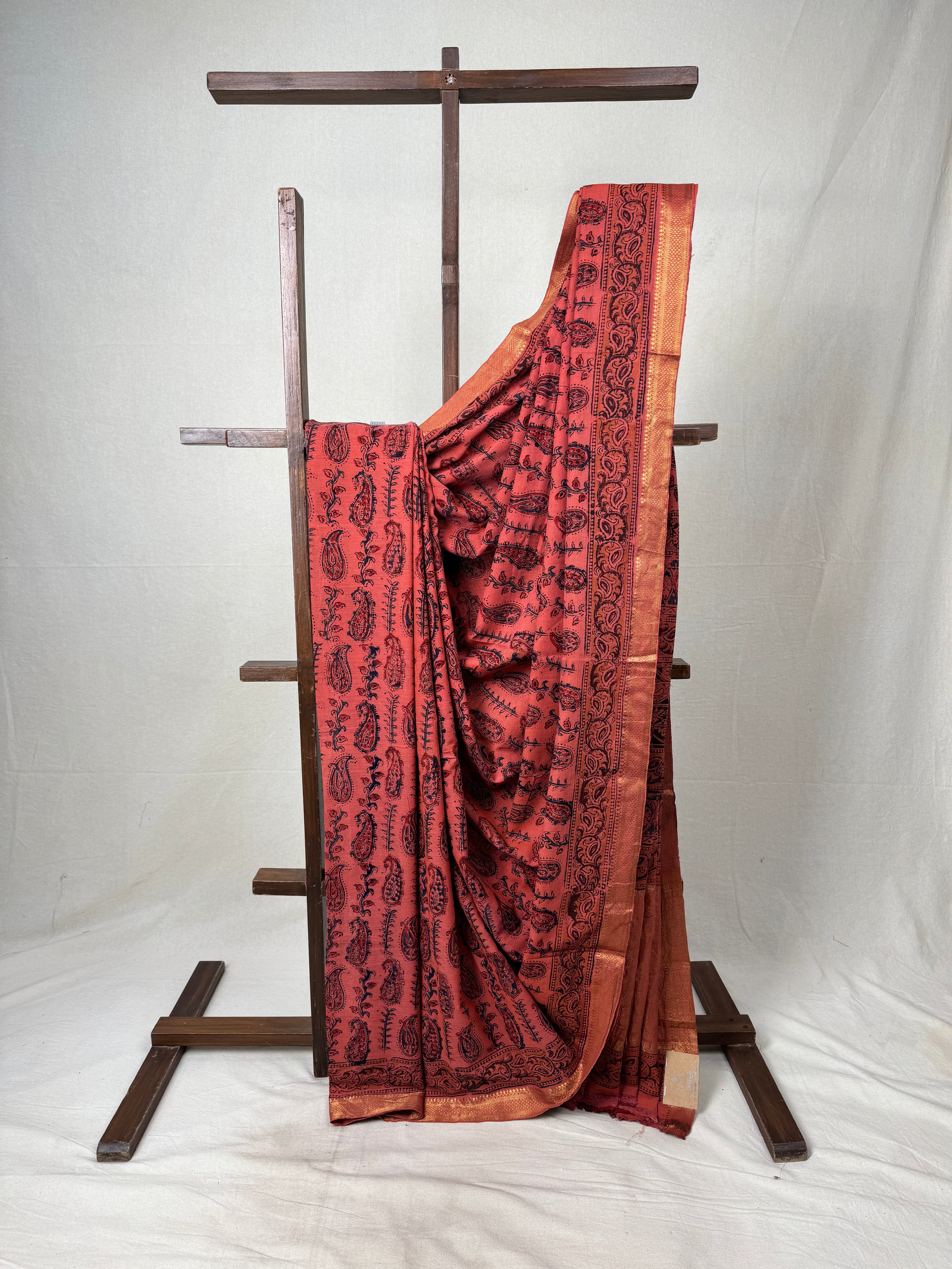 Brick Orange HBP Mangalgiri Cotton Saree - SRBOHMCS018