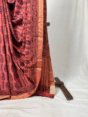 Brick Orange HBP Mangalgiri Cotton Saree - SRBOHMCS018