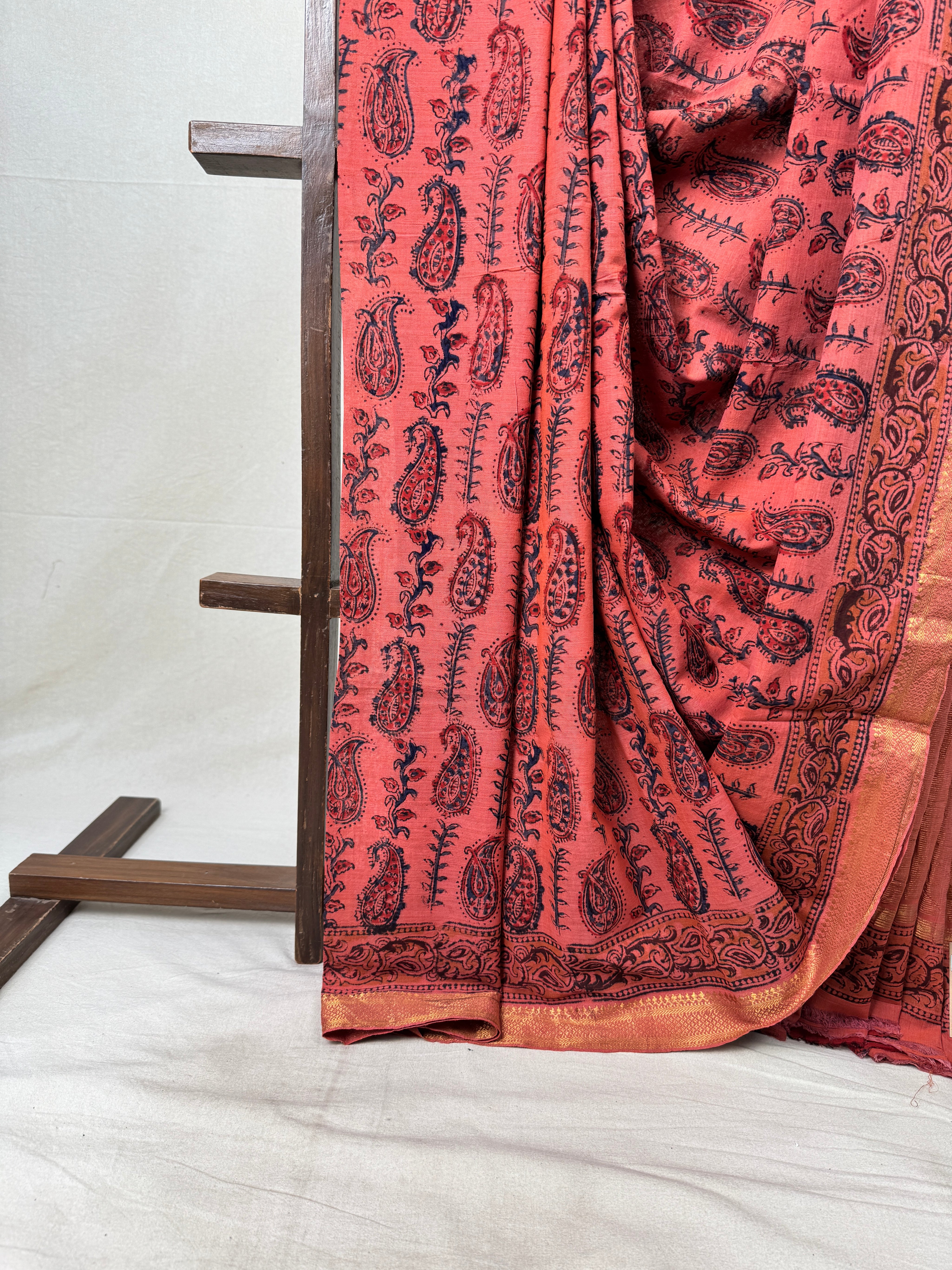 Brick Orange HBP Mangalgiri Cotton Saree - SRBOHMCS018