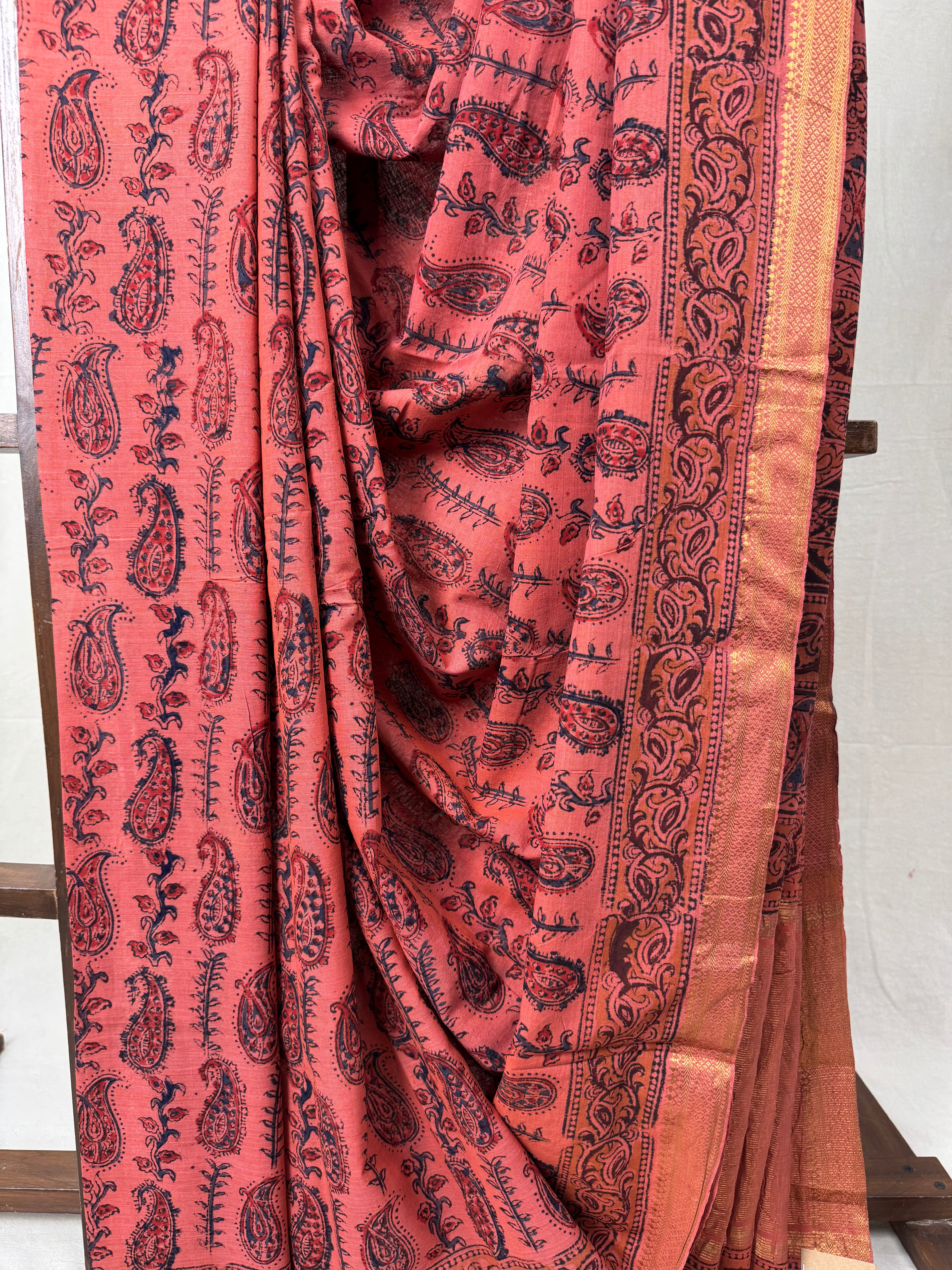 Brick Orange HBP Mangalgiri Cotton Saree - SRBOHMCS018