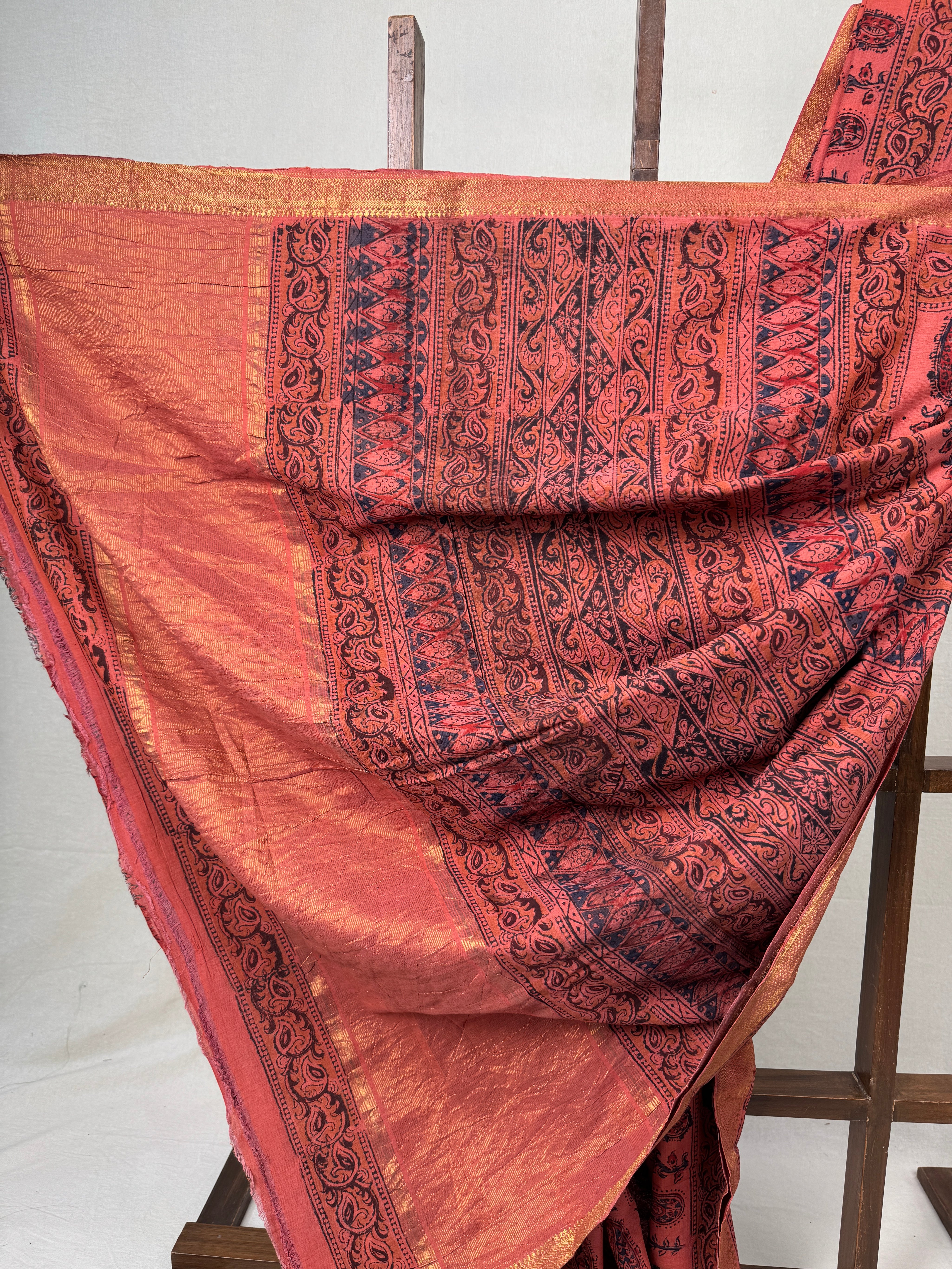 Brick Orange HBP Mangalgiri Cotton Saree - SRBOHMCS018