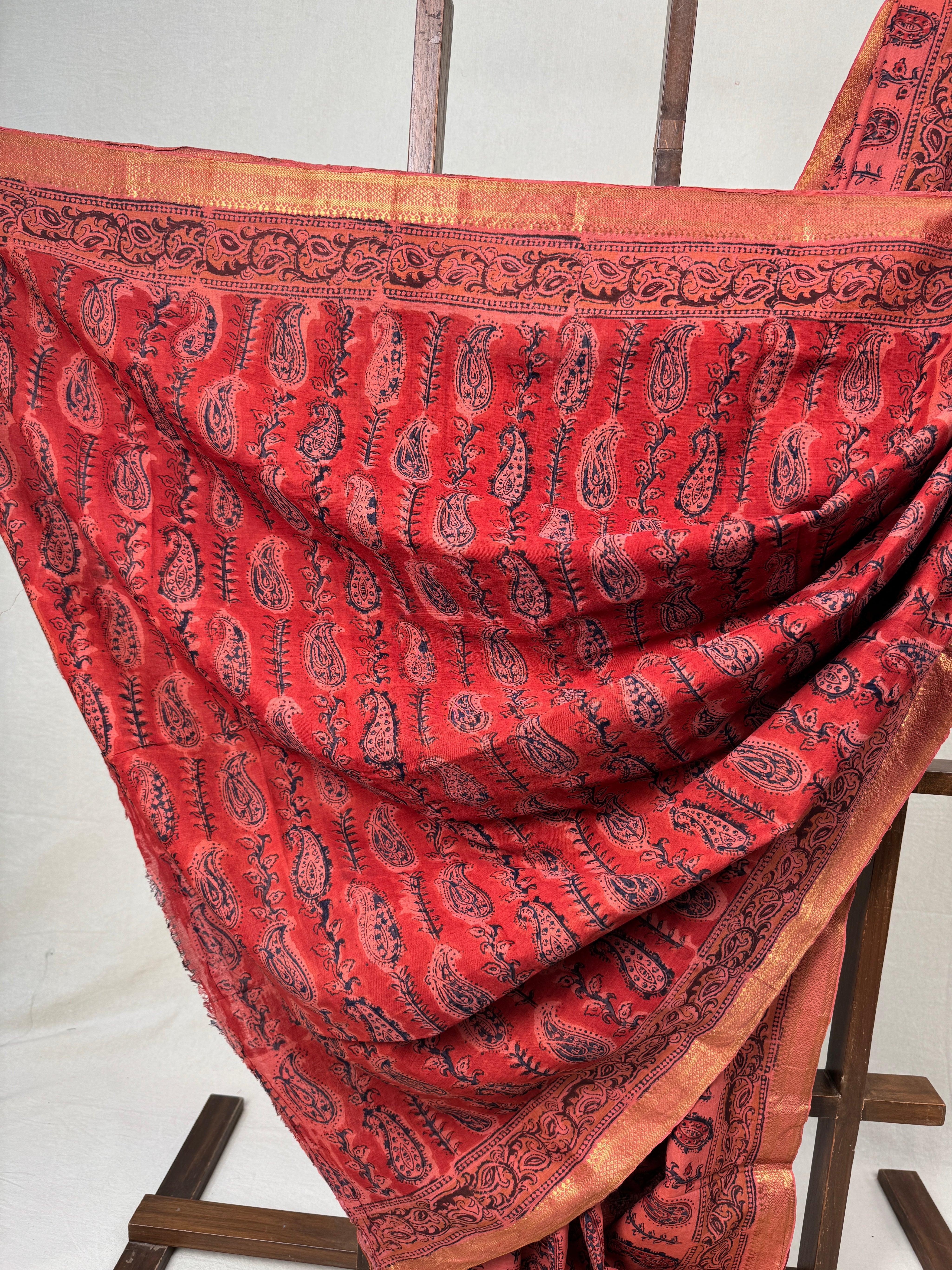 Brick Orange HBP Mangalgiri Cotton Saree - SRBOHMCS018