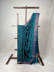 Peacock Green HBP Mangalgiri Cotton Saree - SRPGHMCS012