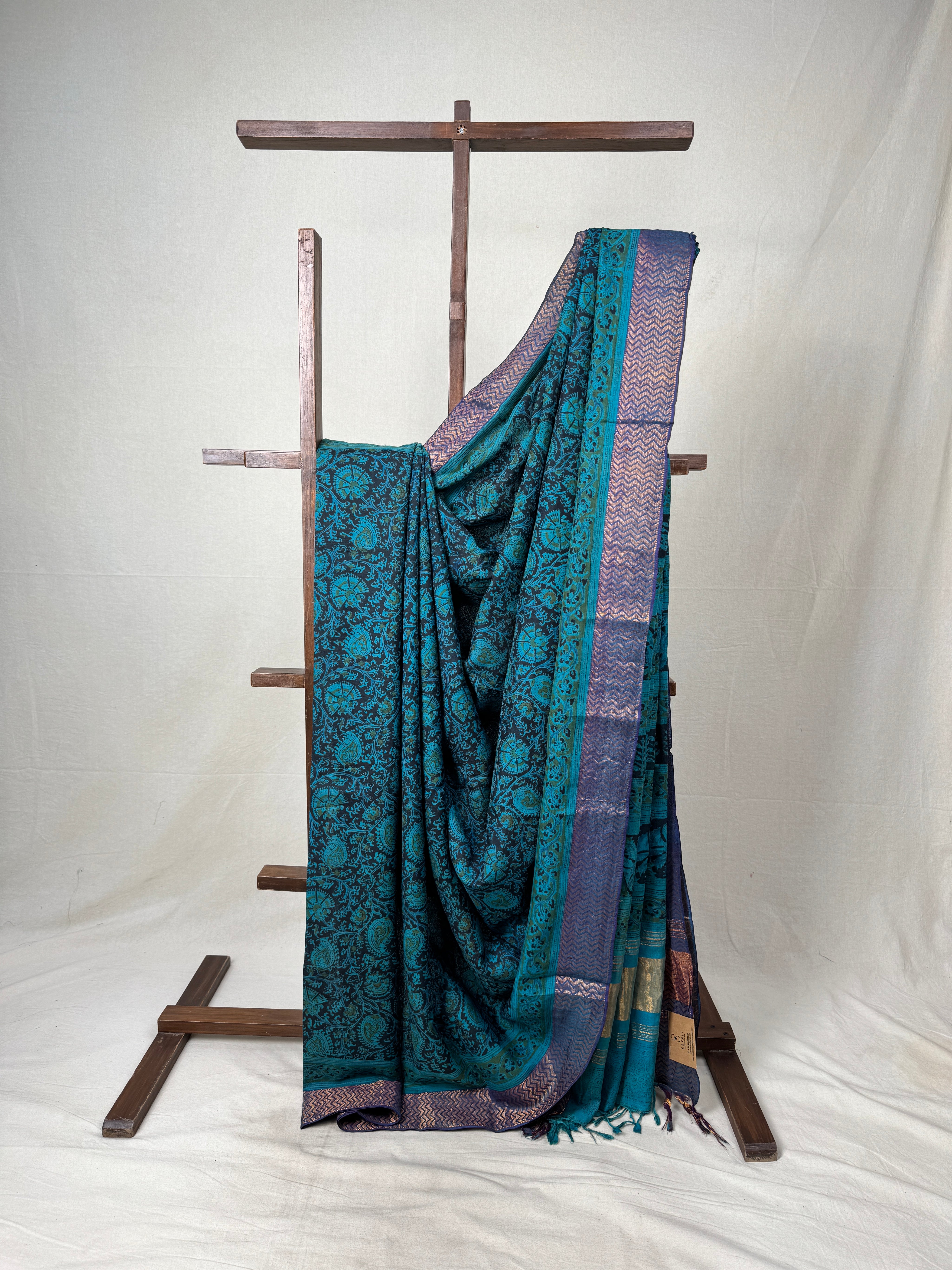 Peacock Green HBP Mangalgiri Cotton Saree - SRPGHMCS012