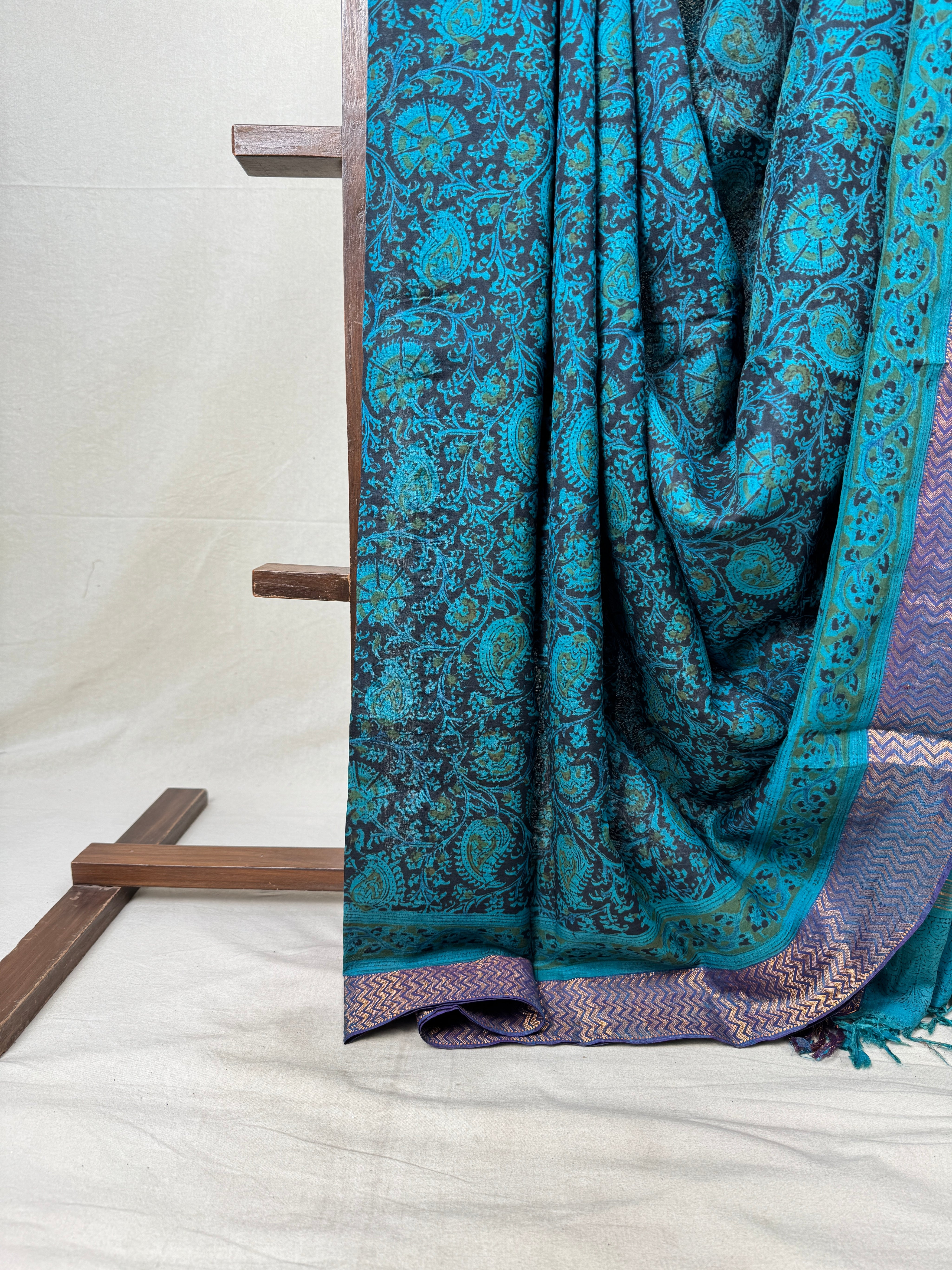 Peacock Green HBP Mangalgiri Cotton Saree - SRPGHMCS012