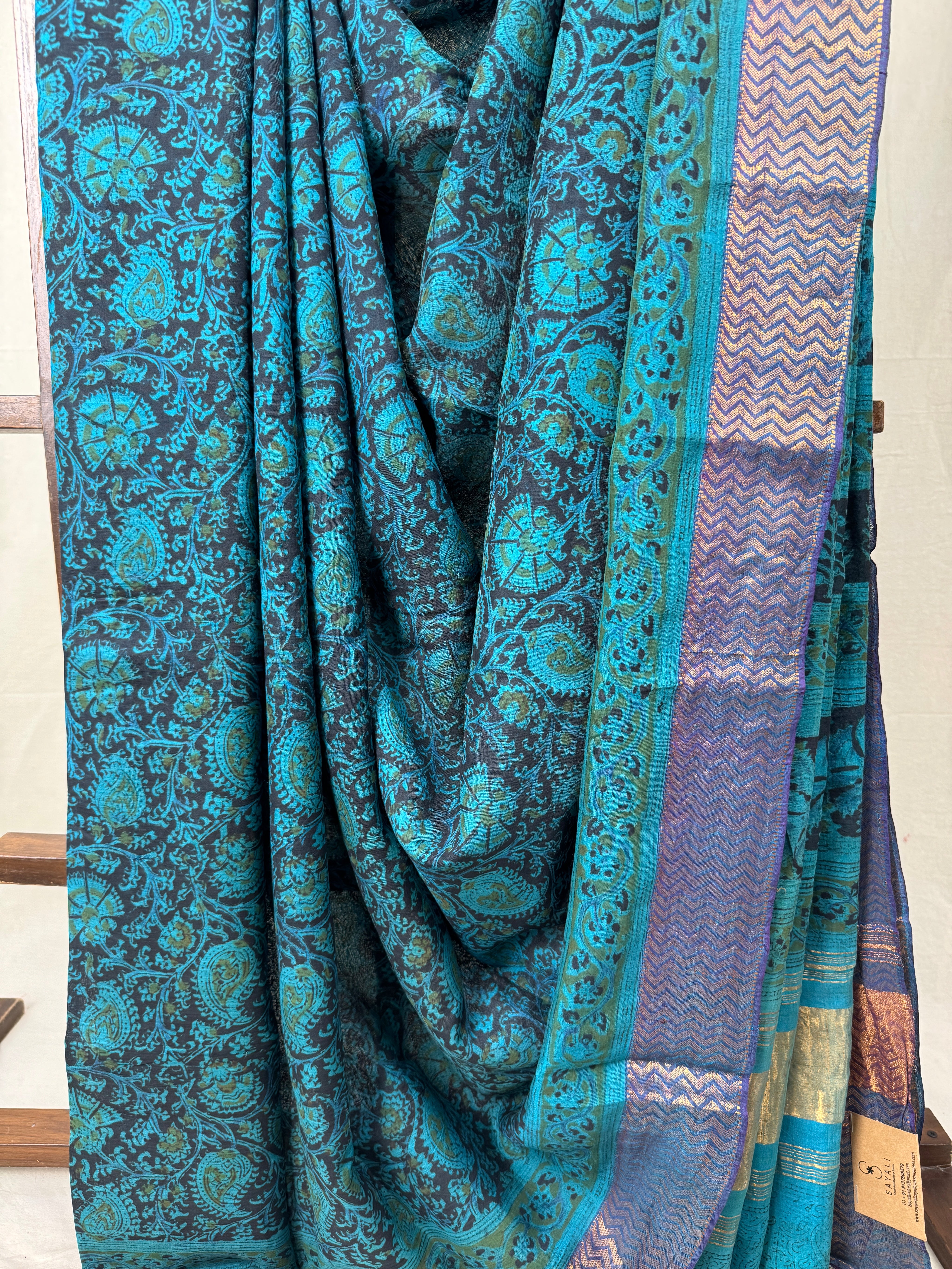 Peacock Green HBP Mangalgiri Cotton Saree - SRPGHMCS012