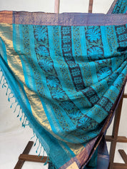 Peacock Green HBP Mangalgiri Cotton Saree - SRPGHMCS012