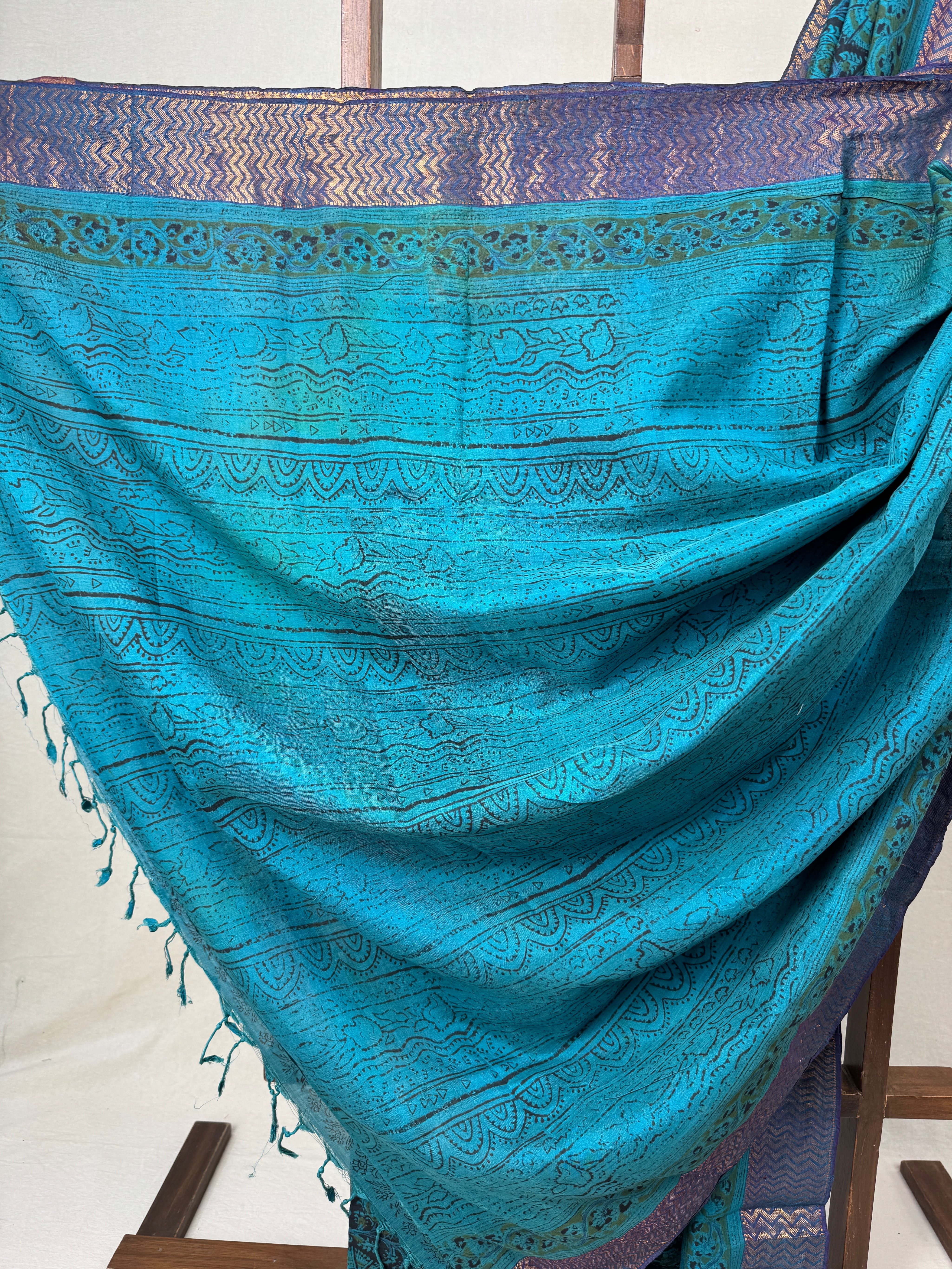 Peacock Green HBP Mangalgiri Cotton Saree - SRPGHMCS012