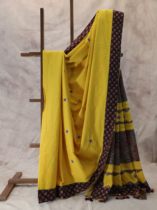 Yellow Cotton Patchwork Saree-SRYCPWS152