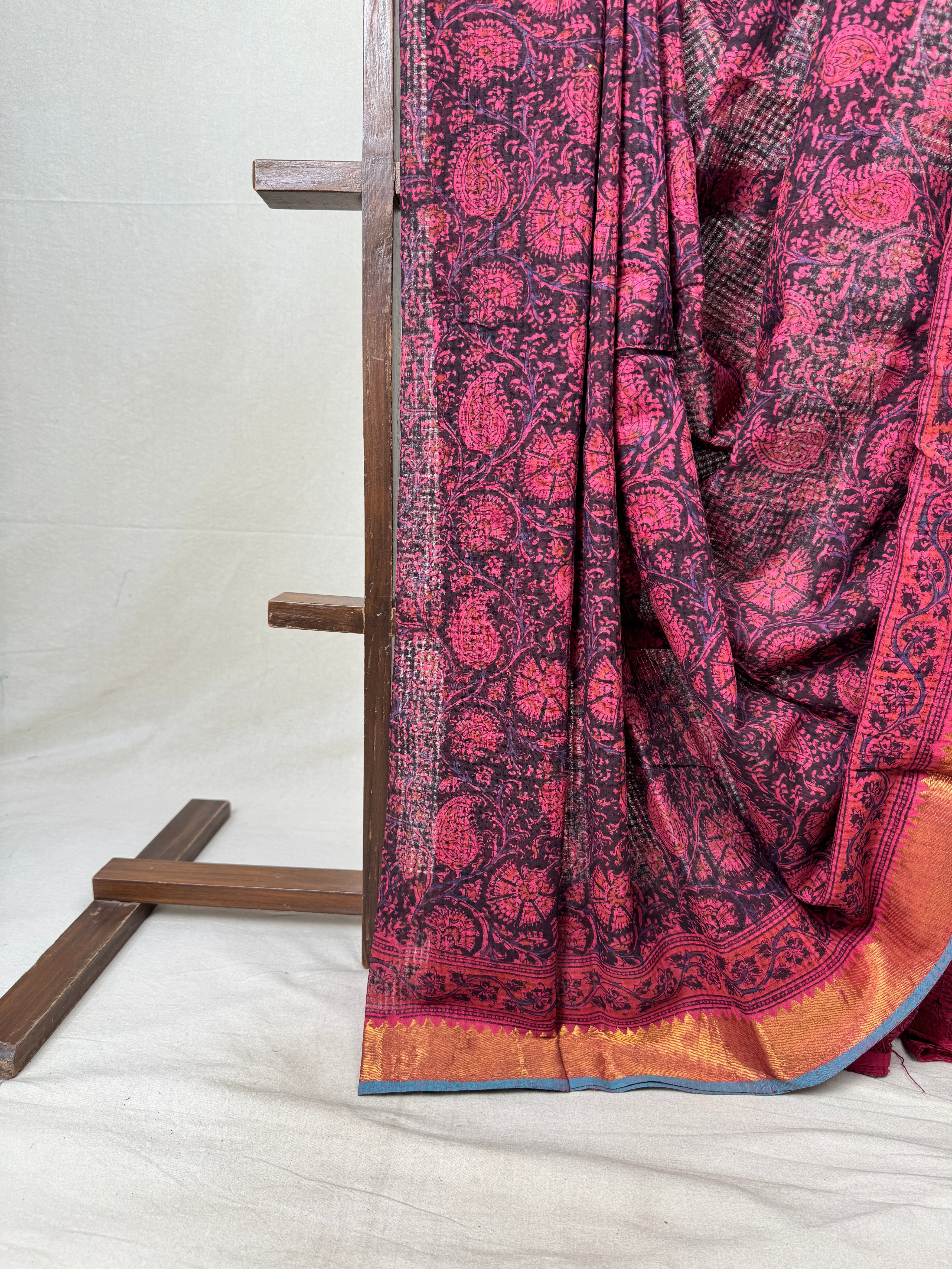 Black Pink HBP Mangalgiri Cotton Saree - SRBPHMCS019