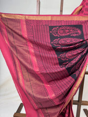Maroon HBP Mangalgiri Cotton Saree - SRMHMCS001