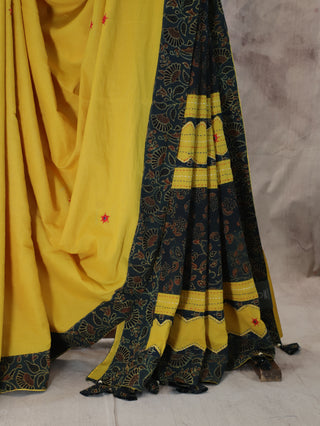 Yellow Cotton Patchwork Saree-SRYCPWS156
