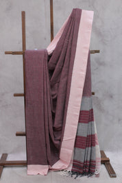 Maroon Small Checks Cotton Patteda Anchu Saree - SRMPAS135