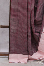 Maroon Small Checks Cotton Patteda Anchu Saree - SRMPAS135