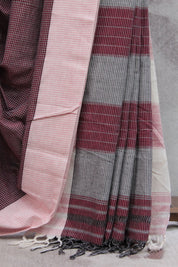 Maroon Small Checks Cotton Patteda Anchu Saree - SRMPAS135