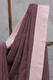 Maroon Small Checks Cotton Patteda Anchu Saree - SRMPAS135