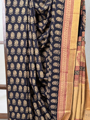 Black HBP Mangalgiri Cotton Saree - SRBHMCS005